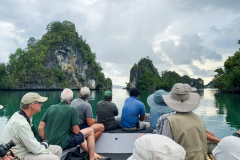 Tour grupal de observación de aves en las remotas Islas Papúas Occidentales 2019 de Rockjumper navegando entre islas más pequeñas