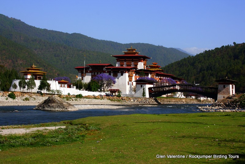 De enorme Punakha Dzong gelegen langs de Puna Tsang Chu-rivier