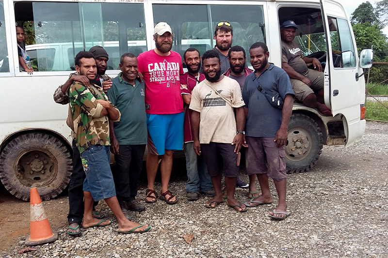 Gareth and Adam with the guides at Kiunga