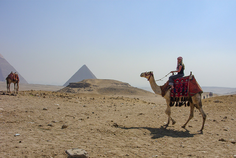 Crystal enjoying camel rides and pyramids in Egypt